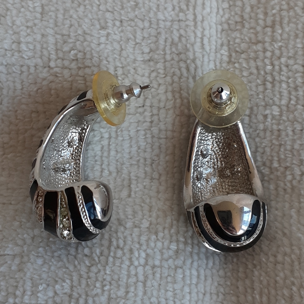 Large Rhinestone & Enamel Zebra Pattern Earrings. - image 4